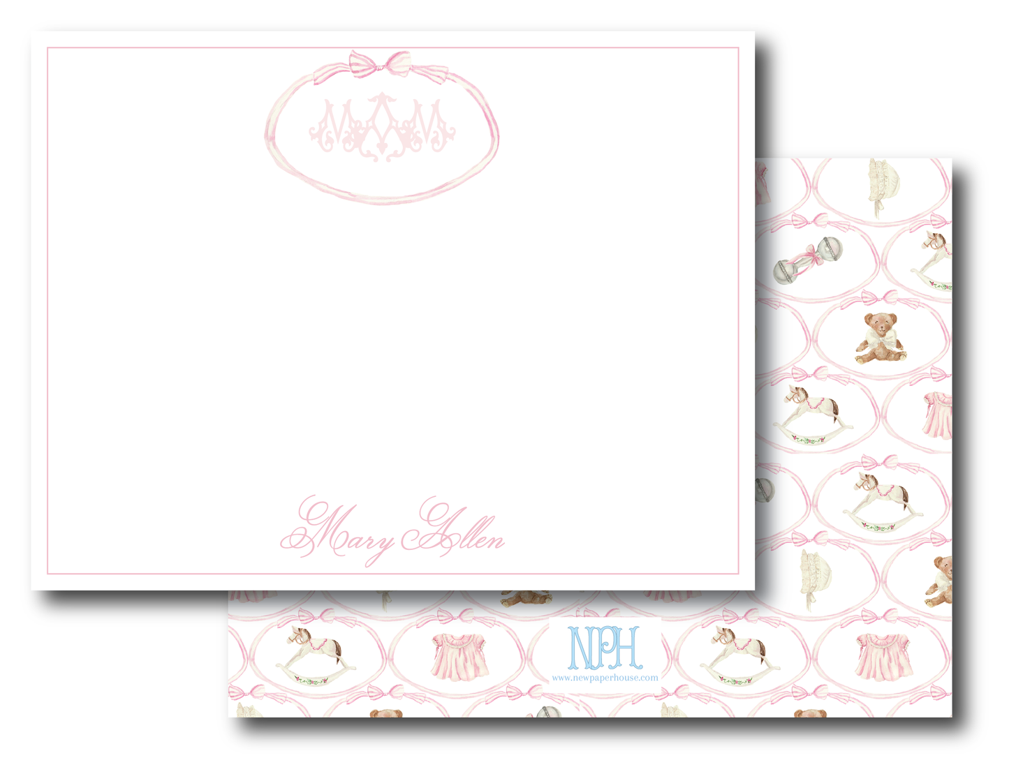 Heirloom Monogram Pink Bow Stationery Set
