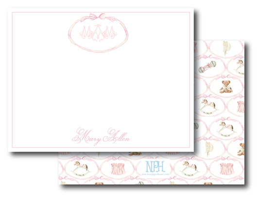 Heirloom Monogram Pink Bow Stationery Set
