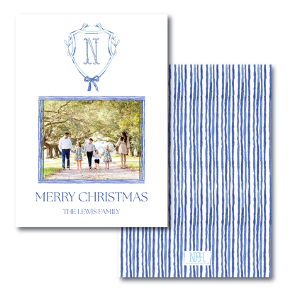 Blue Crest with Bow Holiday Card
