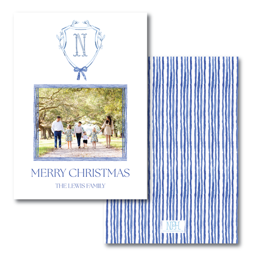 Blue Crest with Bow Holiday Card