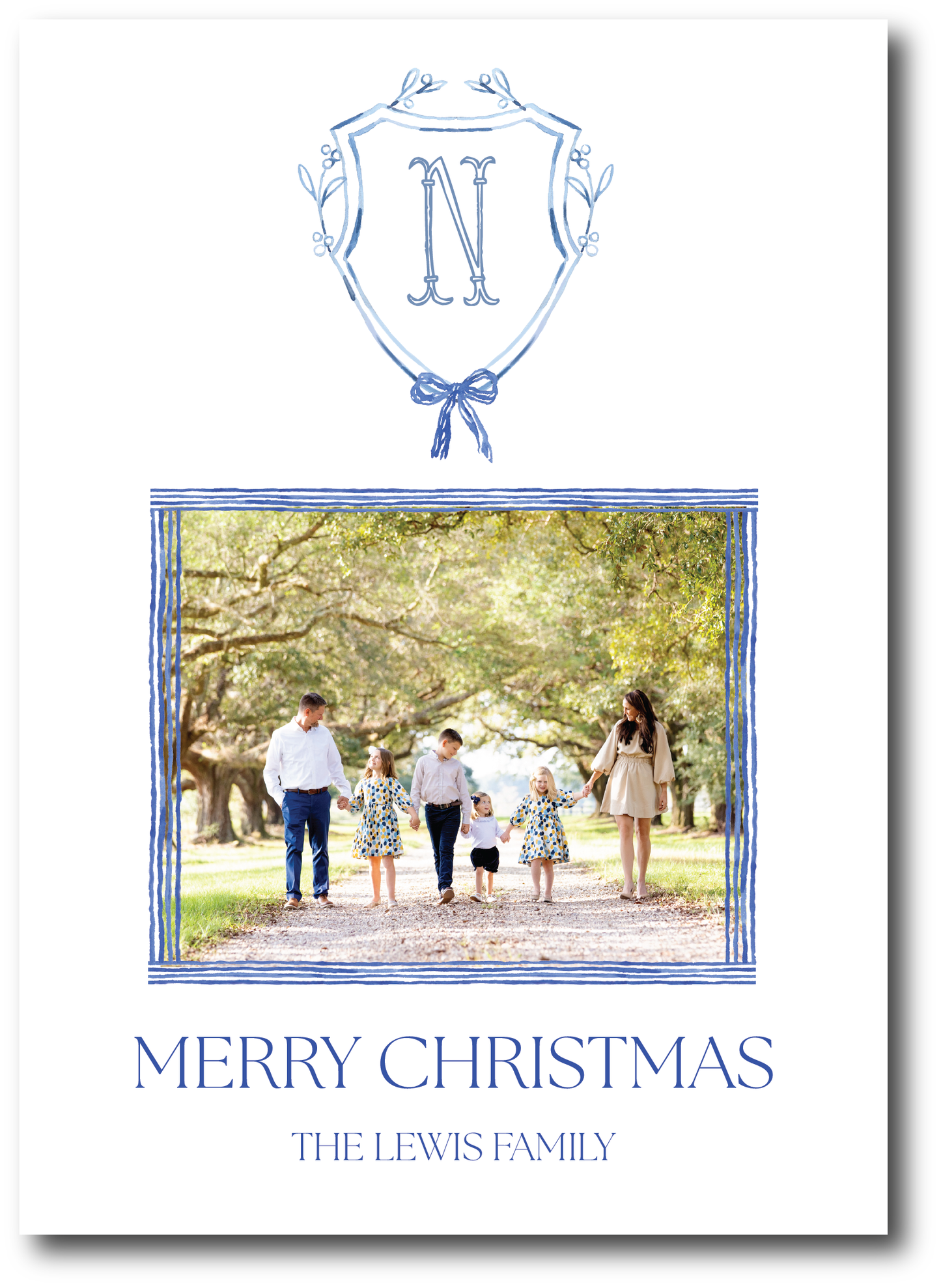 Blue Crest with Bow Holiday Card