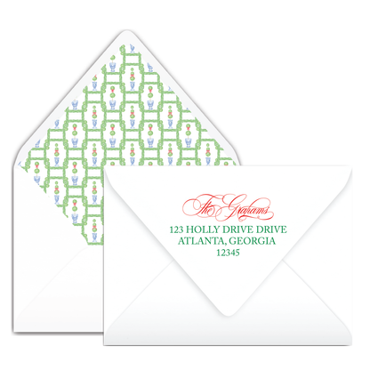 Landscape Red Frame Boxwood Topiary Holiday Card