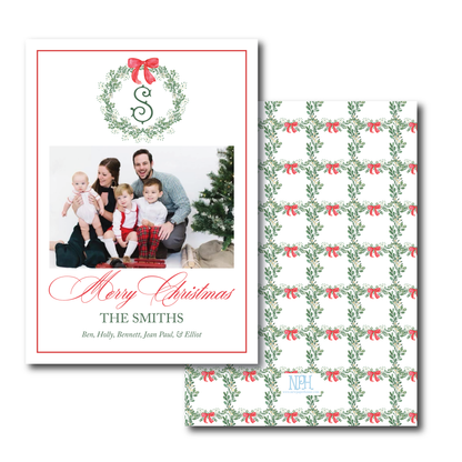 Green & White Wreath Holiday Card