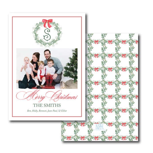 Green & White Wreath Holiday Card