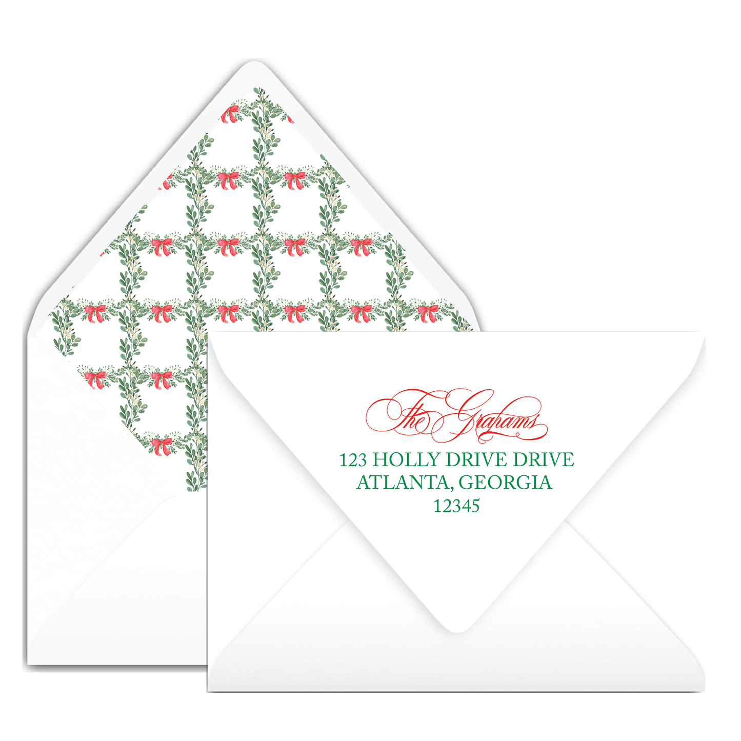 Green & White Wreath Holiday Card