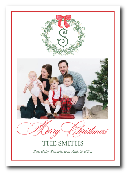 Green & White Wreath Holiday Card