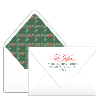 Landscape Green & White Wreath Holiday Card