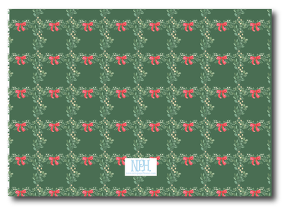 Landscape Green & White Wreath Holiday Card