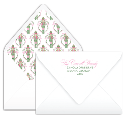 Pink & Green Nutcracker Crest Holiday Card