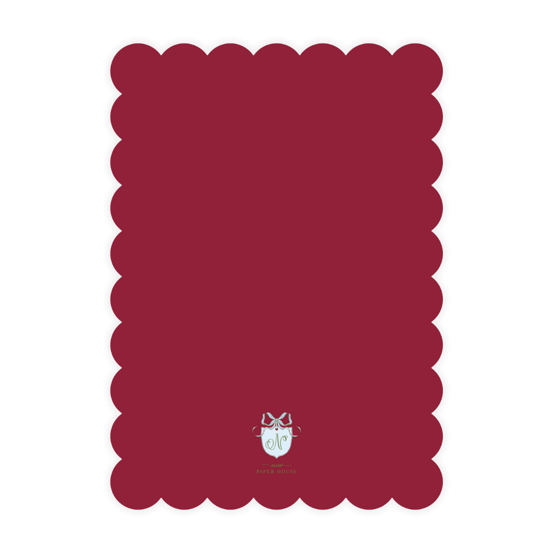 Noel Burgundy & Green Scallop Card
