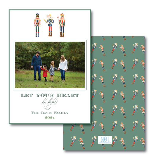 Nutcracker & Mouse Green Holiday Announcement Card
