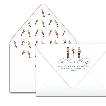 Nutcracker & Mouse Green Holiday Announcement Card
