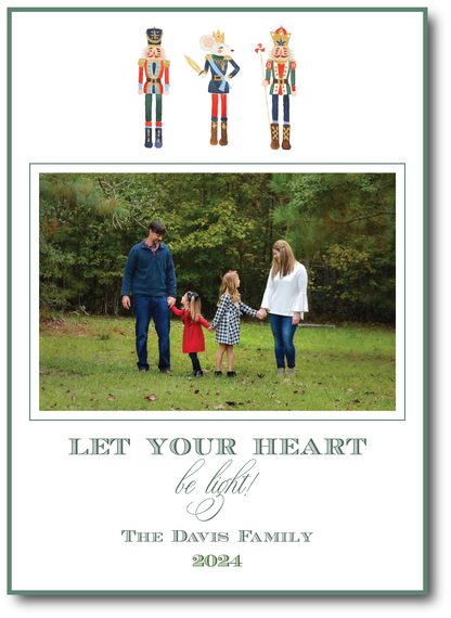 Nutcracker & Mouse Green Holiday Announcement Card