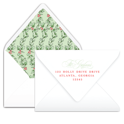 Watercolor Holly Leaves Holiday Card