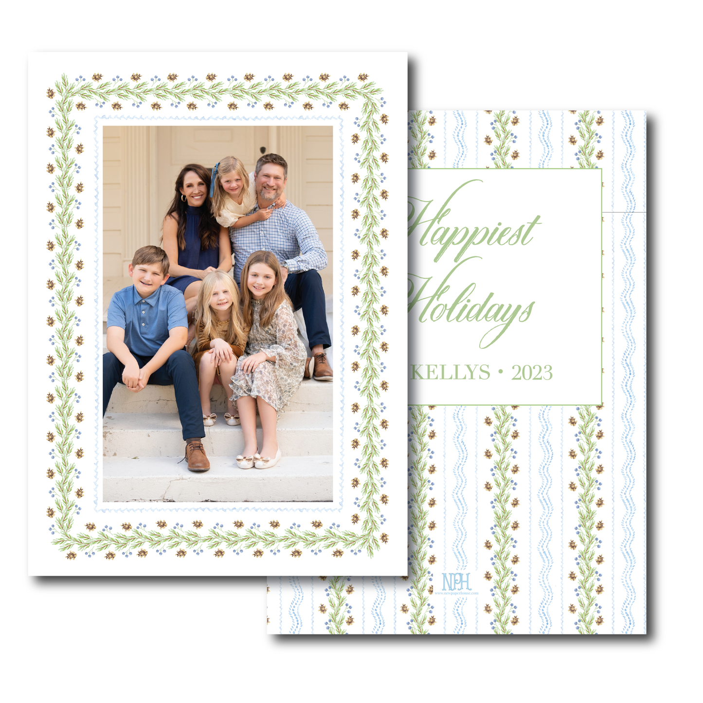 Pinecone Frame Blue Holiday Card