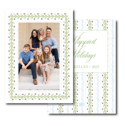 Pinecone Frame Blue Holiday Card