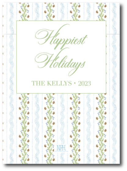Pinecone Frame Blue Holiday Card