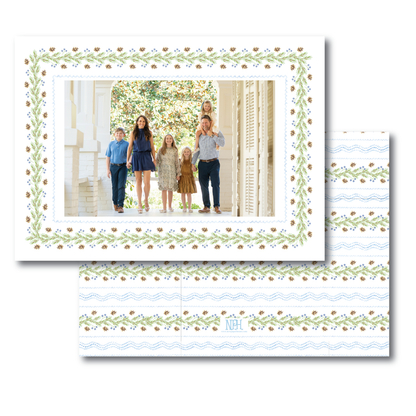 Landscape Pinecone Frame Blue Holiday Card