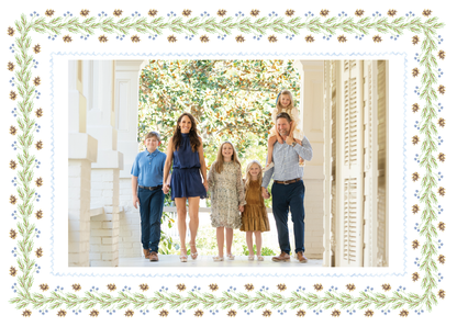 Landscape Pinecone Frame Blue Holiday Card