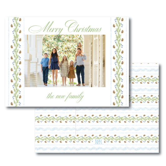 Pinecone Garland Blue Holiday Card