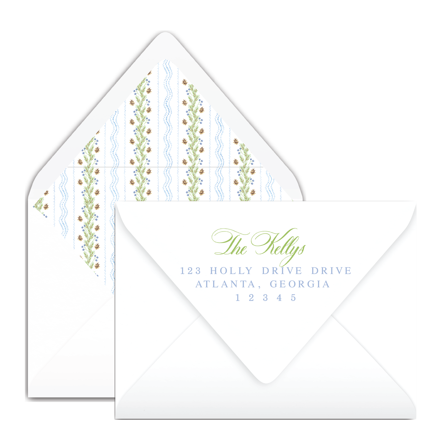 Pinecone Garland Blue Holiday Card
