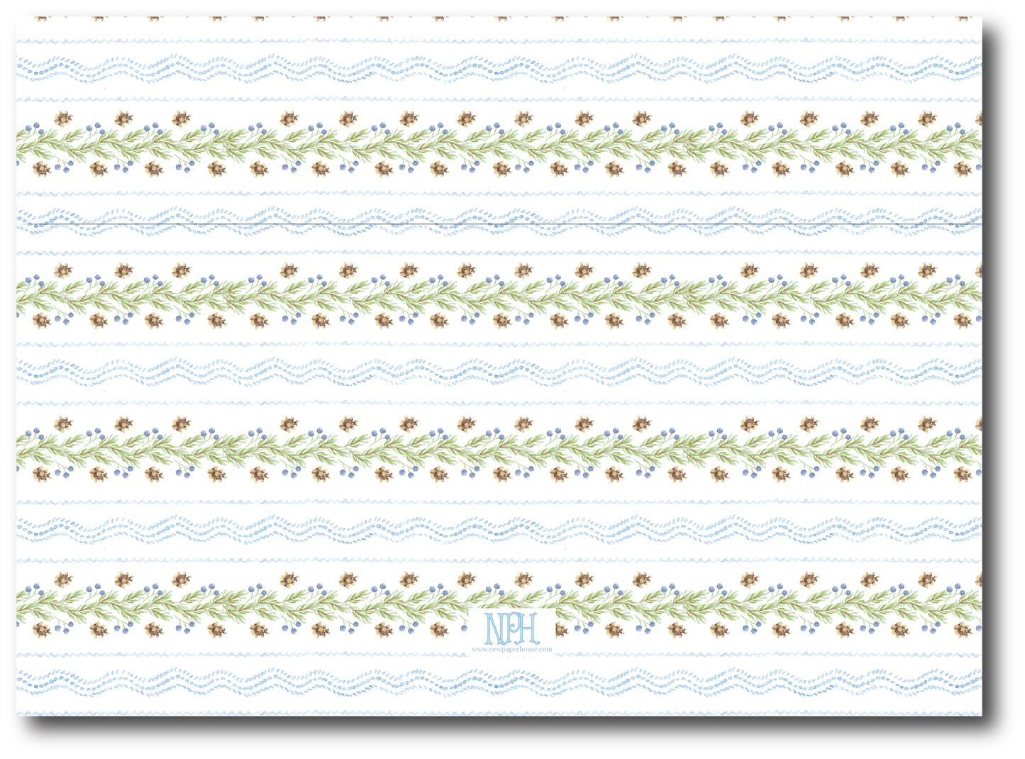 Pinecone Garland Blue Holiday Card