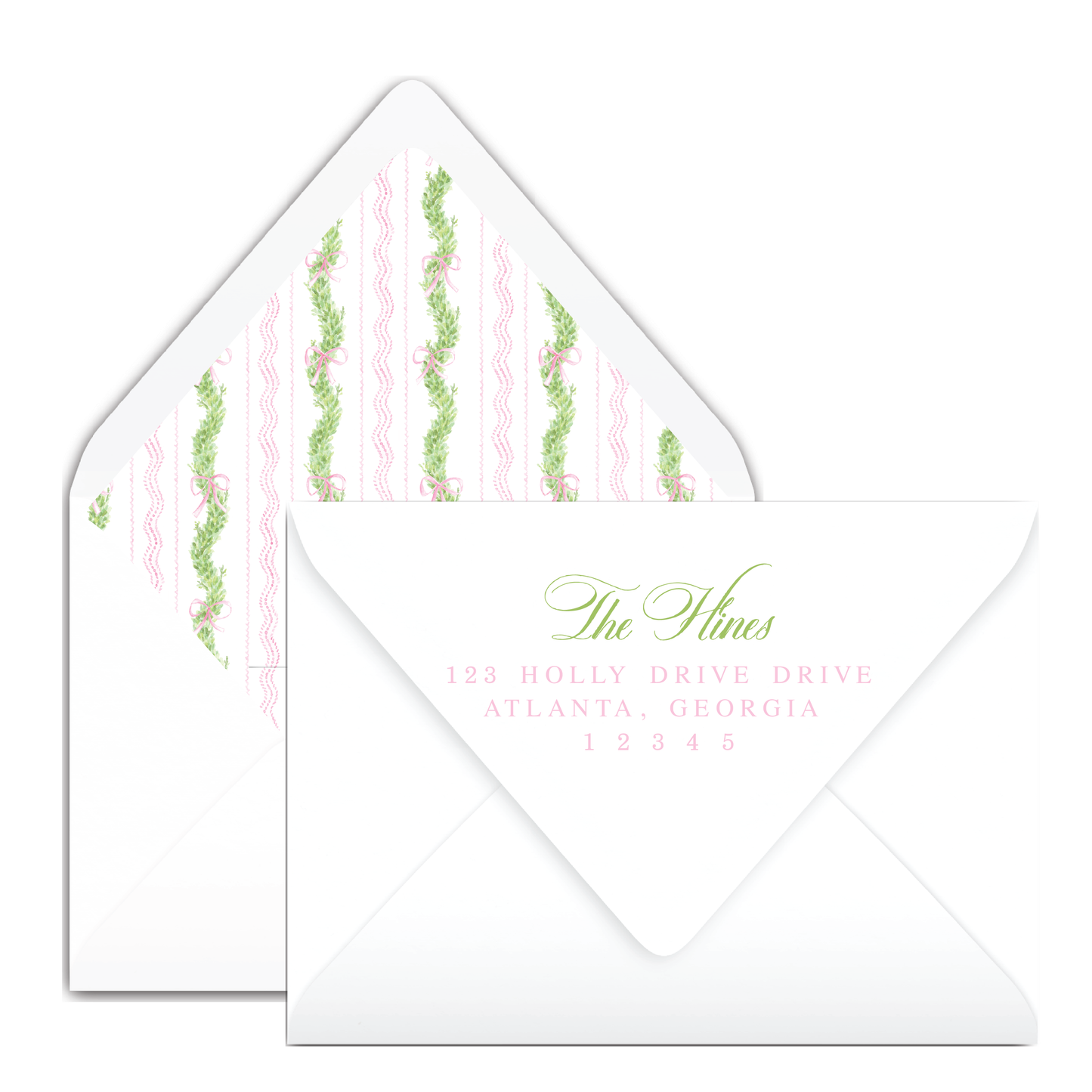 Pink/Red Bow Garland Frame Holiday Card