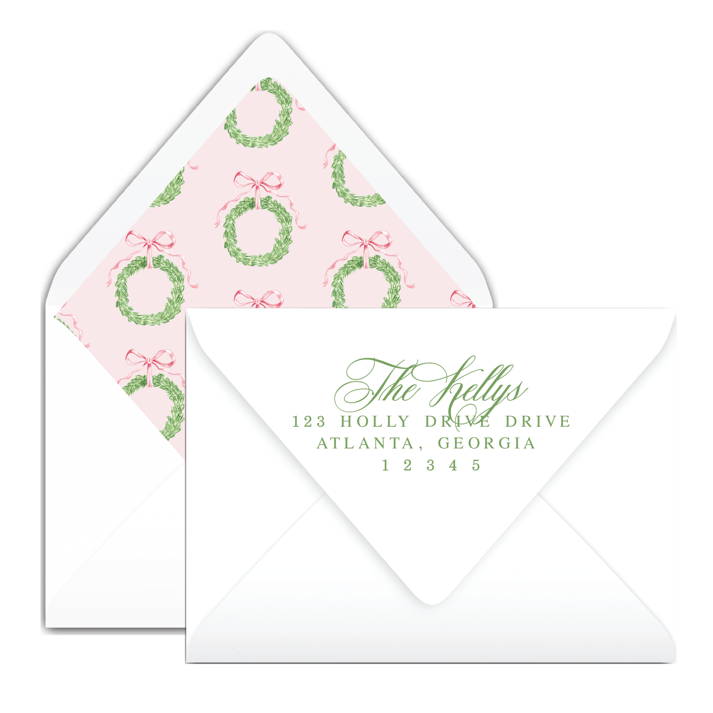 Pink/Red Bow Garland Wreath Holiday Card