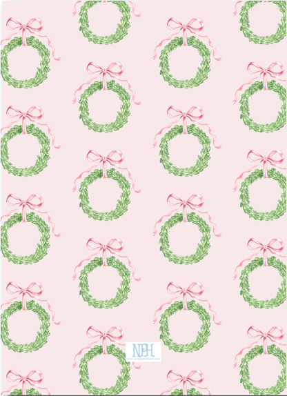 Pink/Red Bow Garland Wreath Holiday Card