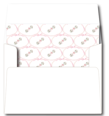 Heirloom Baby Rattle Pink, Blue, Or Ivory Stationery Set