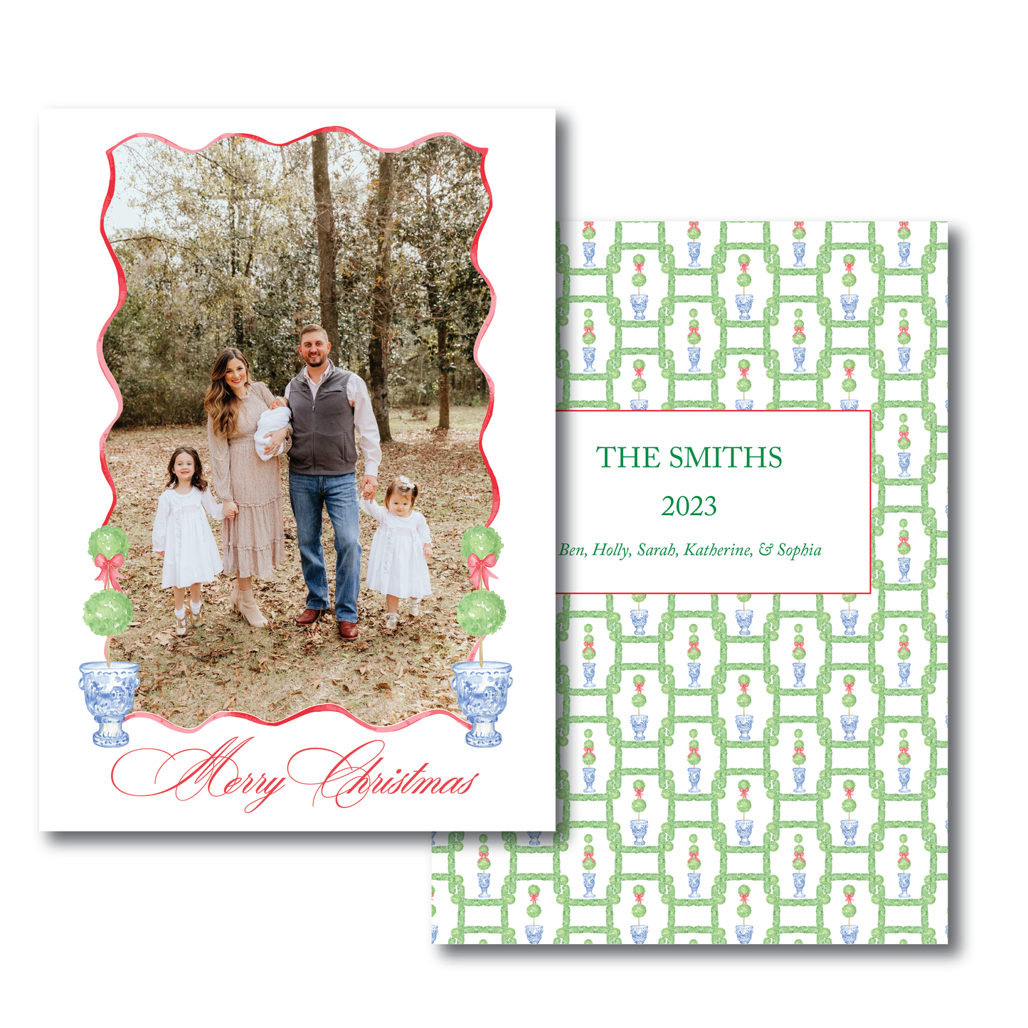 Red Frame Boxwood Topiary Holiday Card