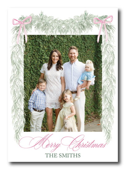 Pink Cottage Garland Holiday Card