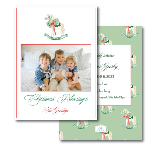 Green Rocking Horse Holiday Card