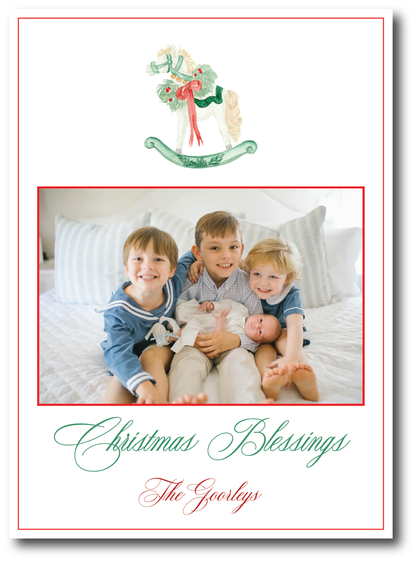 Green Rocking Horse Holiday Card