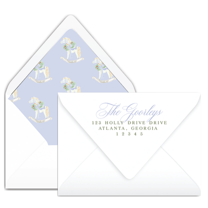 Blue Rocking Horse Holiday Card