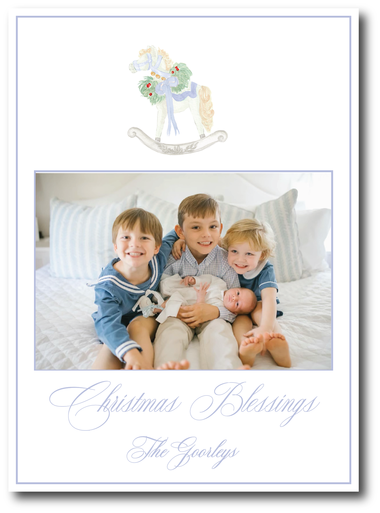 Blue Rocking Horse Holiday Card
