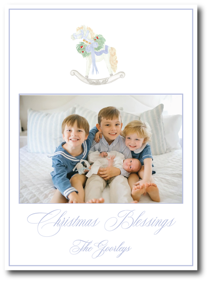 Blue Rocking Horse Holiday Card