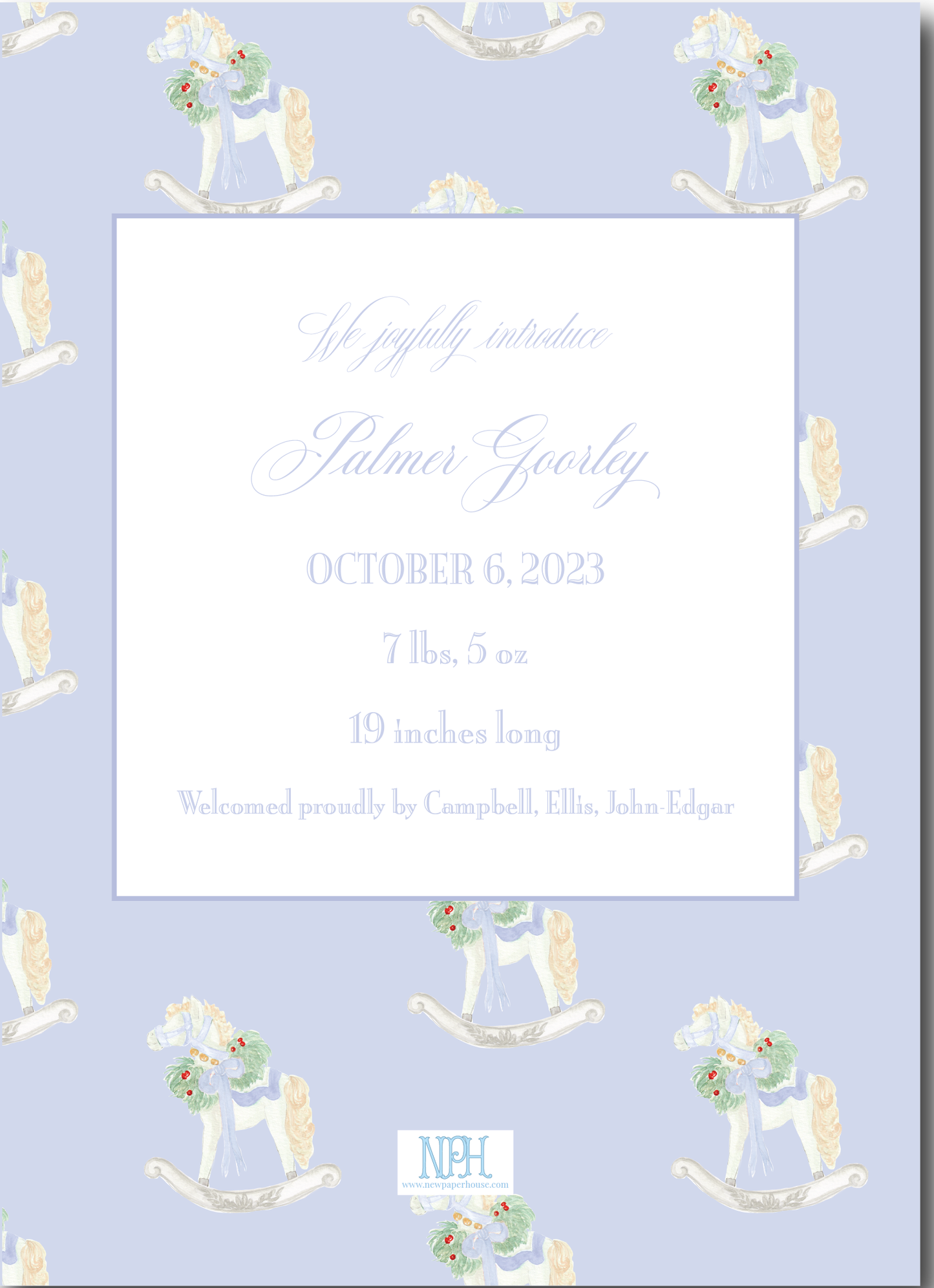 Blue Rocking Horse Holiday Card