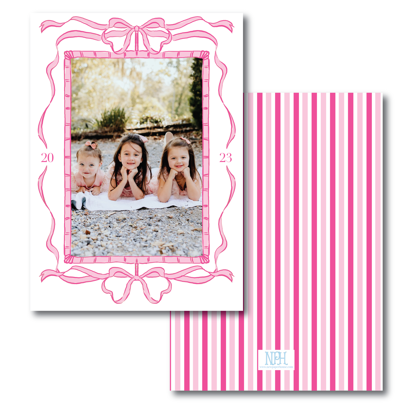 Pink Bow Frame Holiday Card
