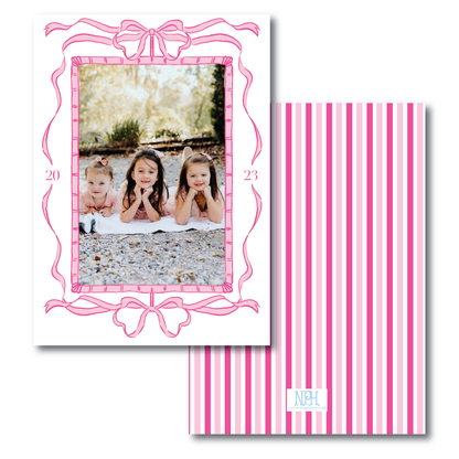 Pink Bow Frame Holiday Card