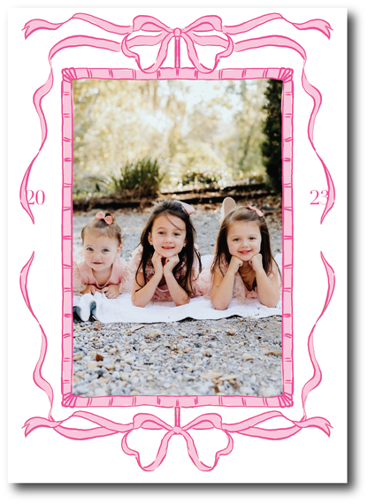 Pink Bow Frame Holiday Card