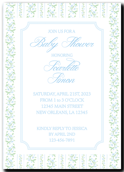 Blue & Green Toile Baby Shower Invitation