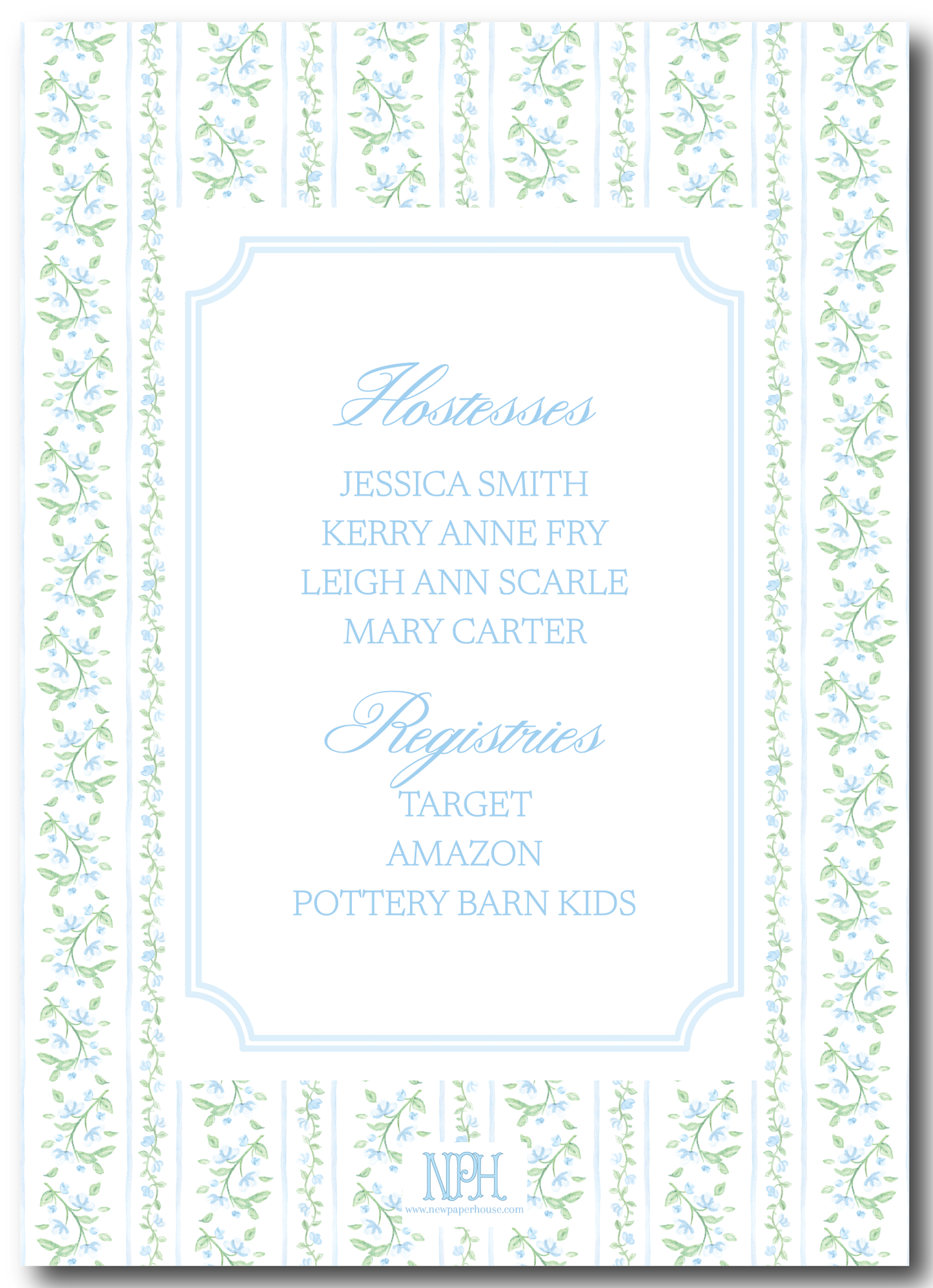 Blue & Green Toile Baby Shower Invitation