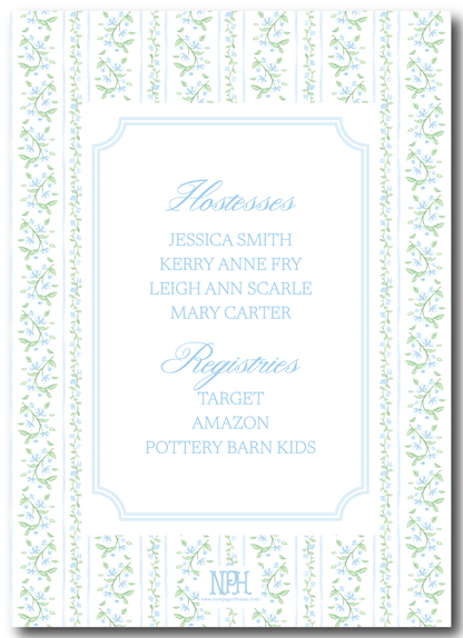 Blue & Green Toile Baby Shower Invitation