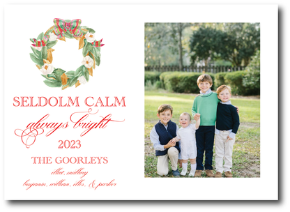 Southern Magnolia Wreath Holiday Card (Landscape)