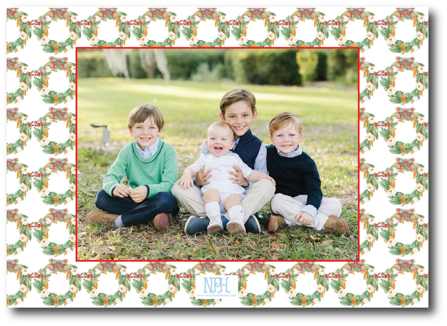 Southern Magnolia Wreath Holiday Card (Landscape)