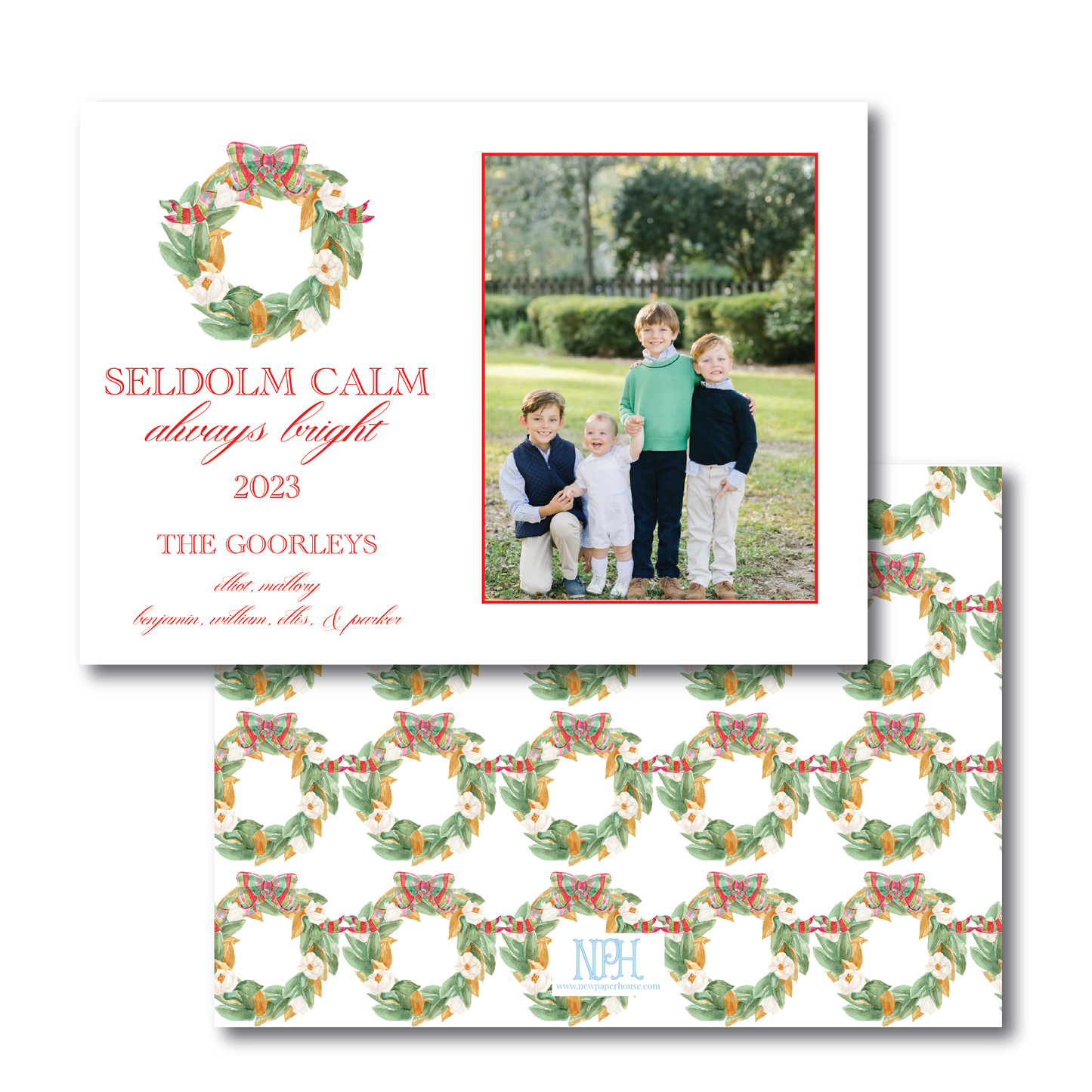 Southern Magnolia Wreath Holiday Card (Landscape)