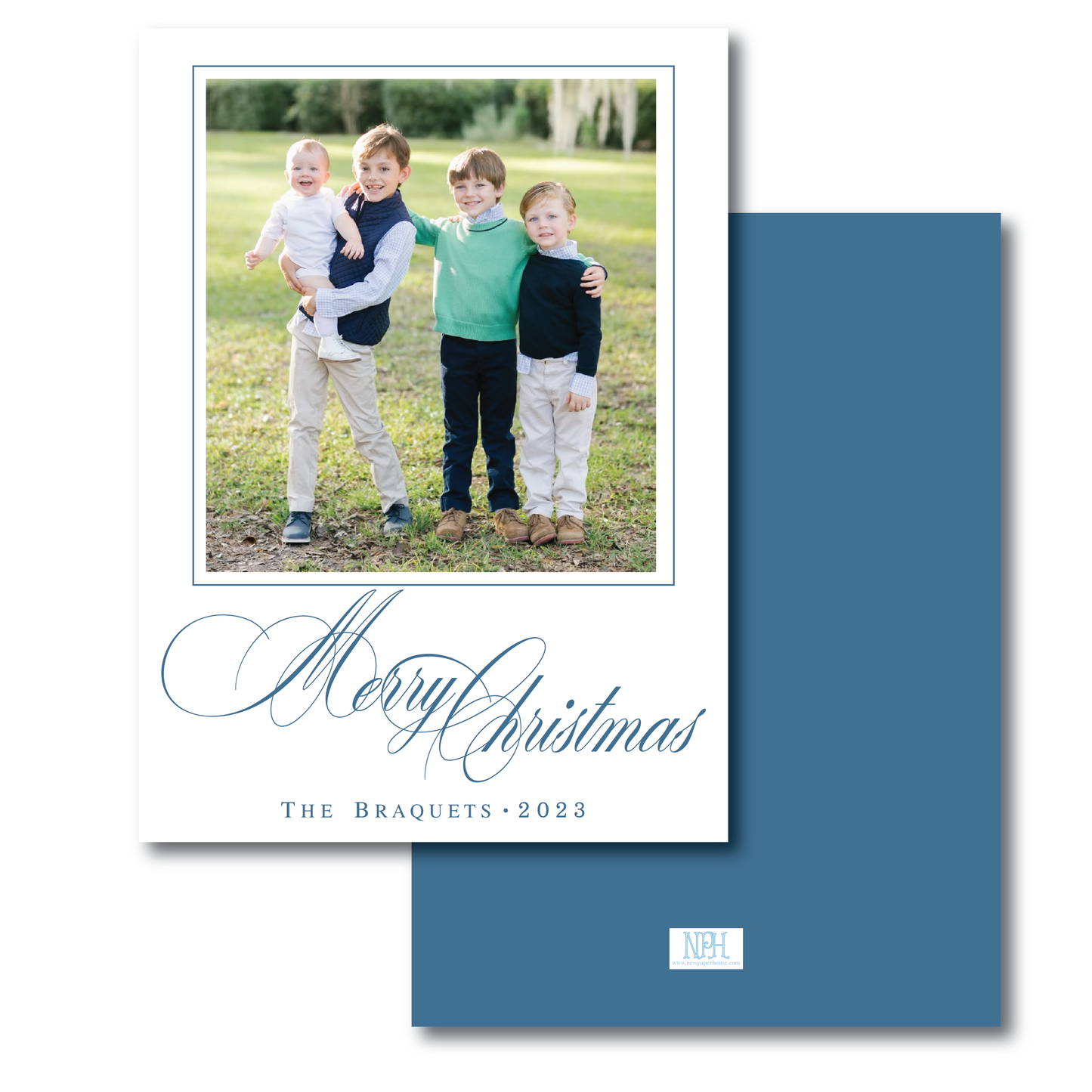 Blue Classic Merry Christmas "Scripty" Holiday Card