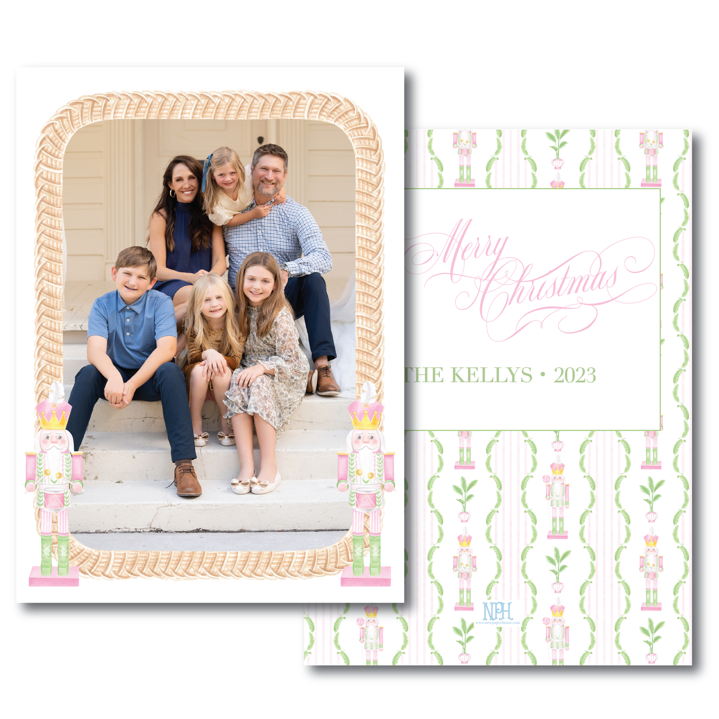 Rattan Pink Coastal Nutcracker Holiday Card