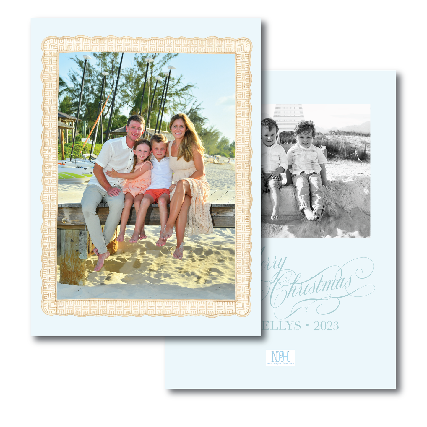 Rattan Blue Coastal Holiday Card
